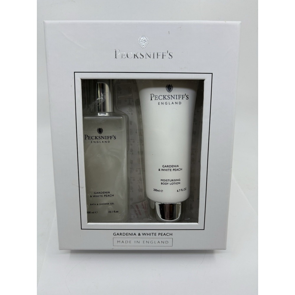 Pecksniff's GARDENIA & WHITE PEACH Bath Gel and Body Lotion Gift Set New